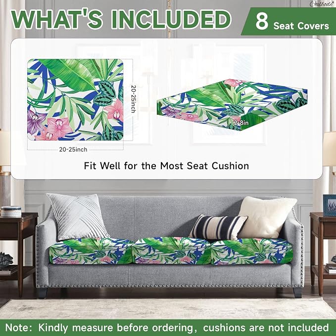 CALBODE 8 Pcs Outdoor Seat Cushion Covers, Tropical Plant | Botanical Chair - Image 2