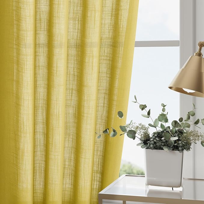 Celery Yellow Linen Curtains 84 Inch Length 2 Panels Set - Image 4