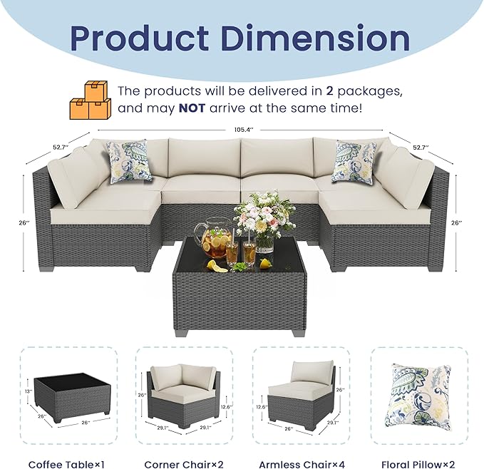 olimix 7 Piece Outdoor Patio Furniture Set, Outdoor Sectional Furniture - Image 7