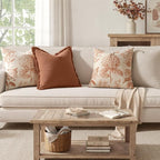 Set of 2 Decorative Floral Pillow Covers 20x20 Inch Autumn Orange | Neutral - Image 4
