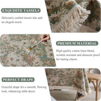 Aesthetic Green and Beige Floral Table Cloth, Linen Texture Table Cloth - Image 5