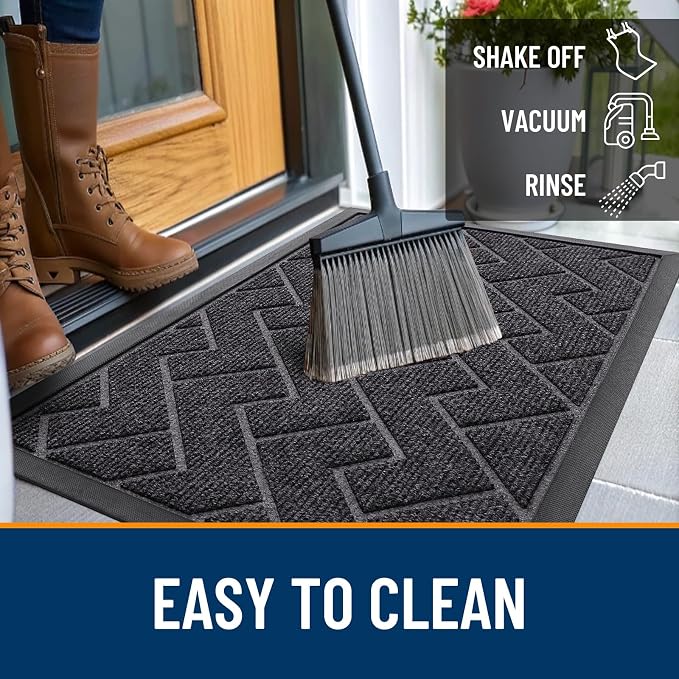 OLANLY Front Door Mat Outside 59x23, All-Season Absorbent Rubber Doormat | Grey - Image 6