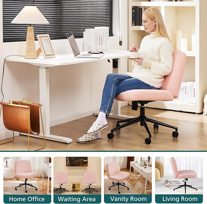 OLIXIS Criss Cross Chair with Wheels Wide Cross Legged Office Desk Vanity Chair - Image 7