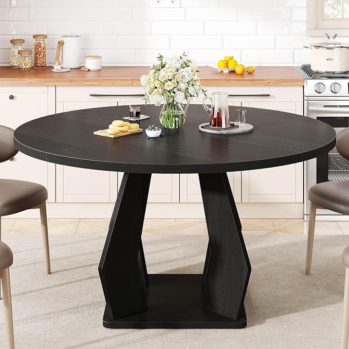 IBF Black Round Dining Table for 4-6, 47 Inch Kitchen Table - Image 8