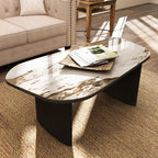 Luxury Marble Coffee Table, Premium Sintered Stone Top, Natural Wood Look Base by Honyee