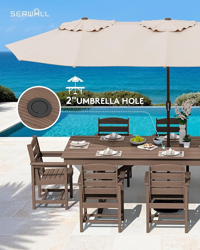 SERWALL Outdoor Dining Table, All Weather HDPE Patio Dining Table - Image 5