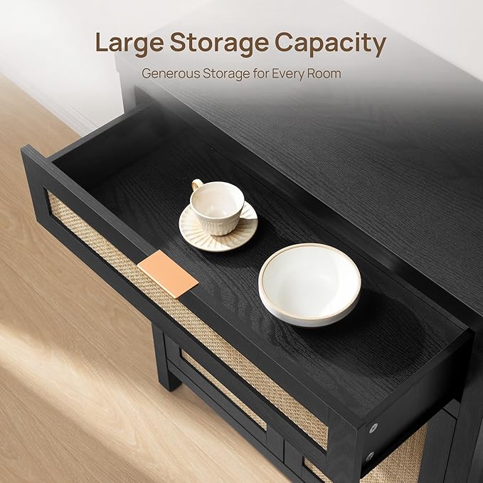 SICOTAS Sideboard Buffet Storage Cabinet Set of 3, Rattan Credenza Buffet Table - Image 5