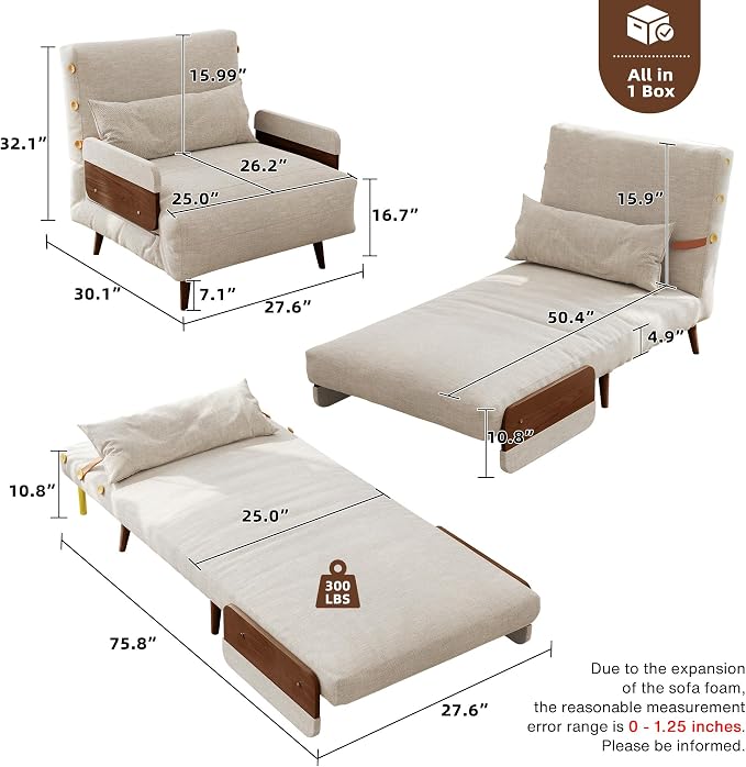 JASIWAY Convertible Sleeper Chair Bed - Image 2