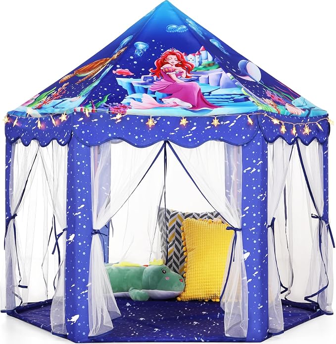Monobeach Mermaid Princess Tent Girls Blue Large Playhouse Kids Castle Play Tent by Monobeach