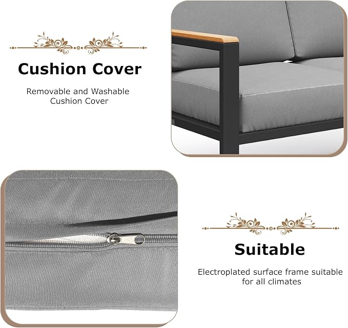 4-Piece Outdoor Patio Furniture Set, Metal Conversation Sofa Set - Image 5