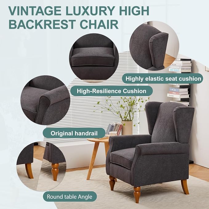 Mid-Century High Wingback Chair, Modern Fabric Accent Chair Armchair - Image 5