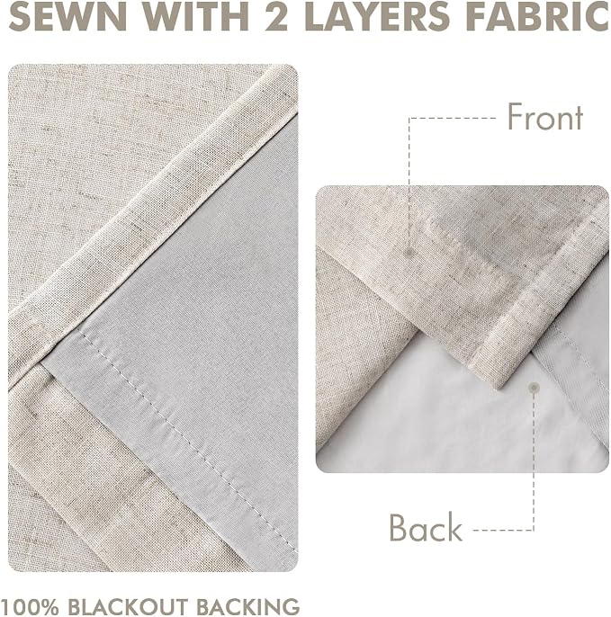 MIULEE Birch Pinch Pleated 100% Blackout Linen Curtains 40x96 Inches | Room - Image 5