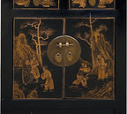 Vintage Oriental Distressed People Golden Graphic Black Side Table Cabinet - Image 7