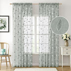 MIULEE Sage Sheer Curtains 2 Panels Embroidered Leaf Patterned, W52 x L84 | - Image 3