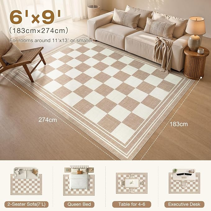 cotiled 6x9 Area Rugs for Living Room: Boho Washable Rug for Dining Room | - Image 2