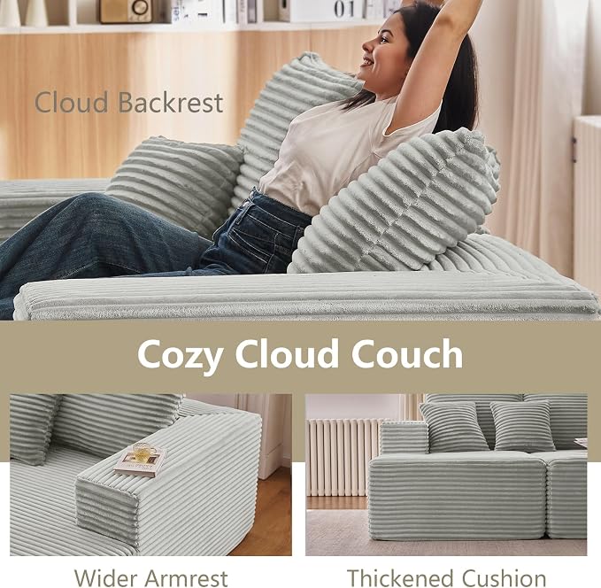 140" Sectional Cloud Couch for Living Room, Modular Floor Deep-Seat Sofa - Image 7