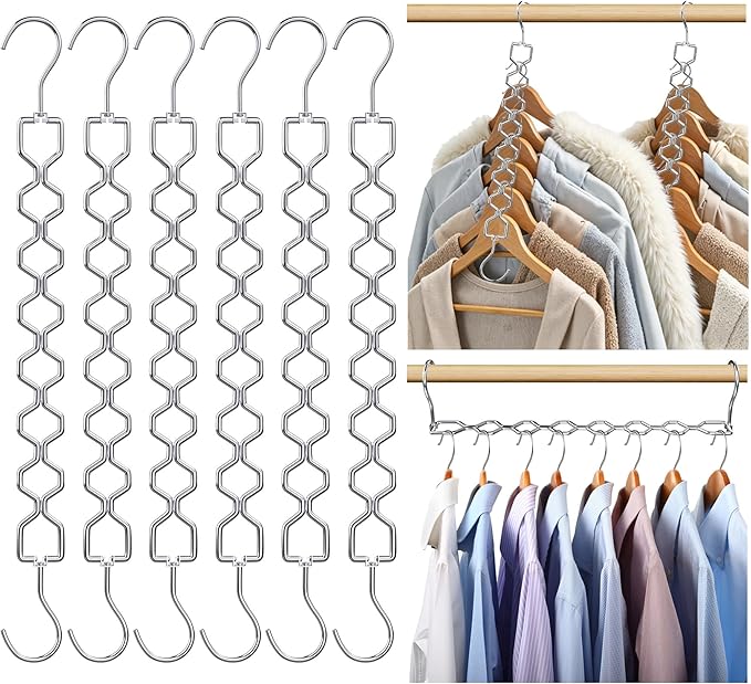 Space Saving Hangers for Clothes 6 Pack, Sturdy Metal Hangers Heavy Duty Magic by Besslly