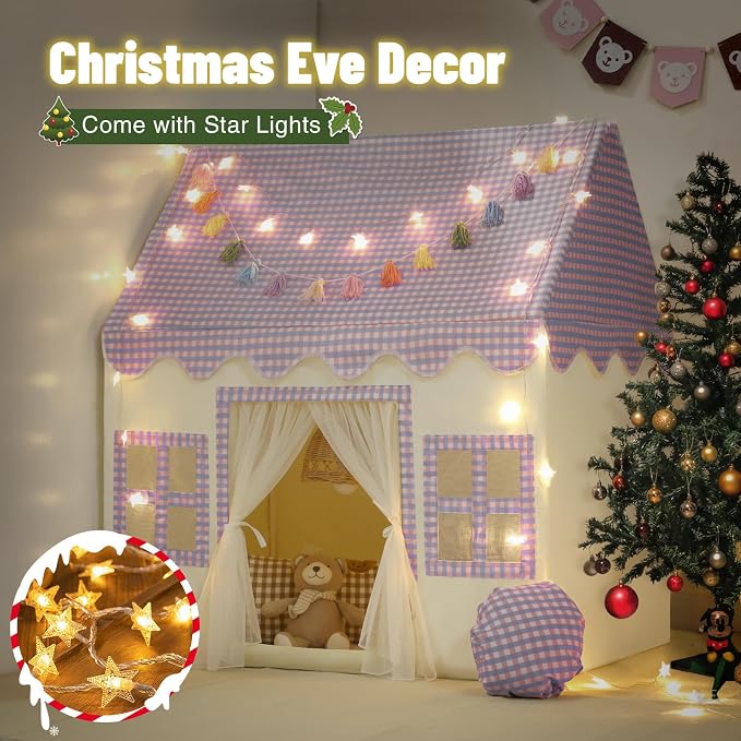 Kids Play Tent Indoor: Mat, Tassel Garland, Star Lights - Image 7