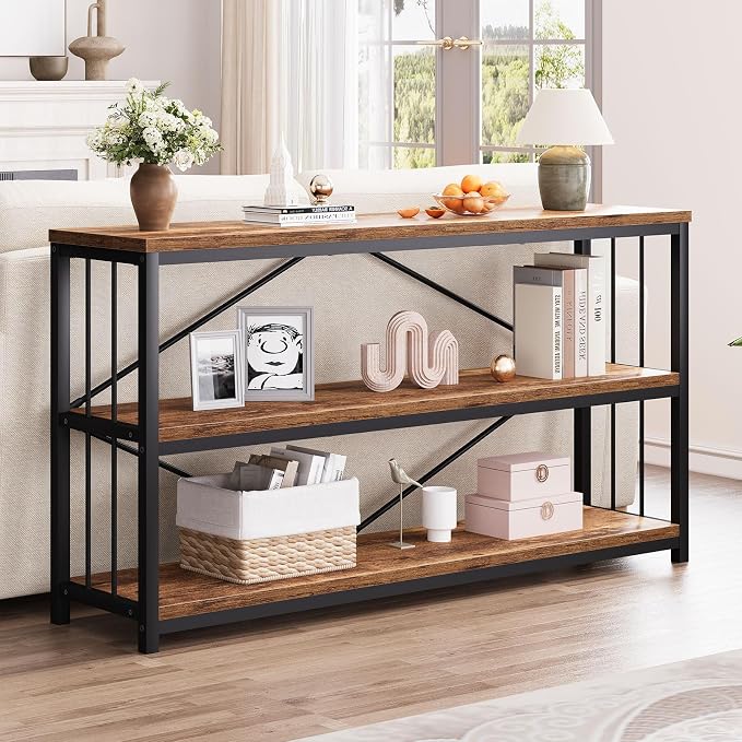 LVB Industrial Console Entryway Table, Metal Wood Rustic Sofa Table - Image 3