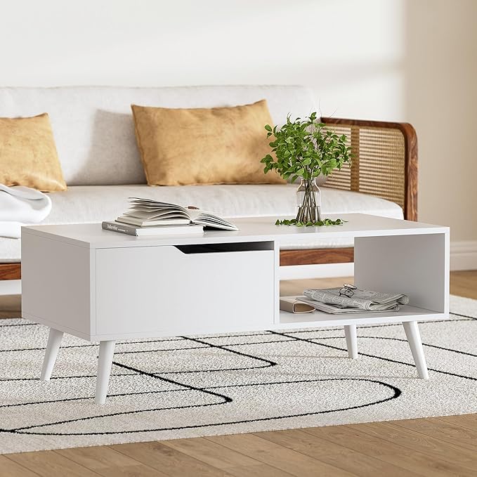 DIYART White Coffee Table, Mid Century Modern Coffee Table - Image 4