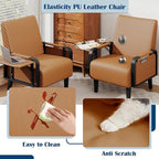 Andeworld Modern Brown Accent Chair Set of 2, PU Leather Upholstered Armchair - Image 6
