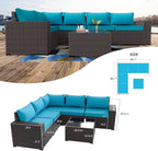 Kullavik Outdoor Patio Furniture Set 6 Pieces Sectional Rattan Sofa Set Brown - Image 5