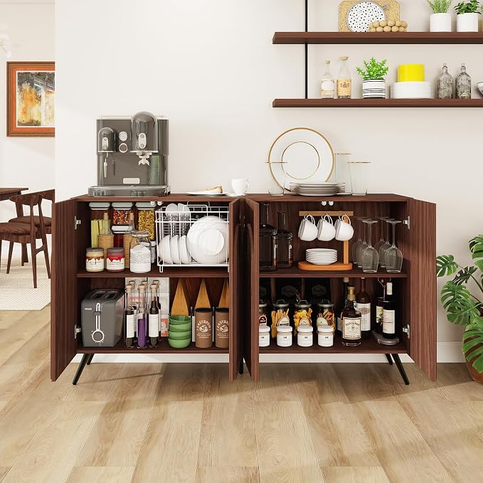 59" Walnut Arched Sideboard Buffet Cabinet - Image 3