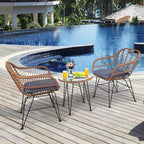 Tangkula 3 Pieces Patio Conversation Bistro Set, Outdoor Wicker Furniture - Image 3