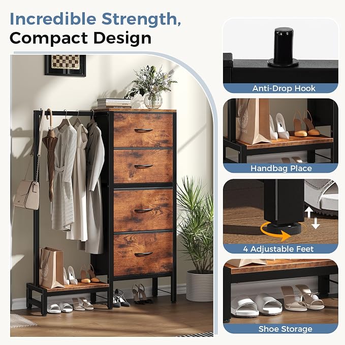 DUMOS Dresser with Hanging Rack, 4-in-1 Fabric Dresser - Image 7