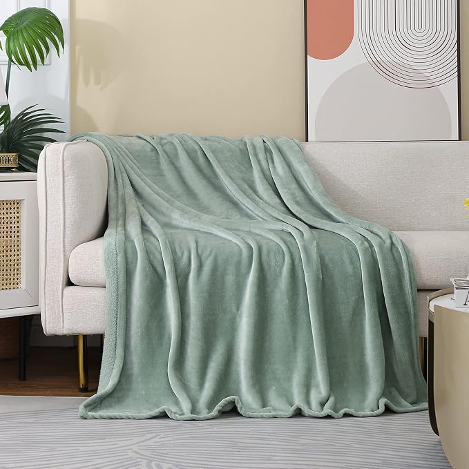 Saga Green Fleece Plush Throw Blanket 50"x60"for Couch Fuzzy Cozy Flannel | by JIAHANNHA
