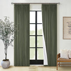 Olive Green Pleated 100% Blackout Linen Curtains 84 Inch Length | Room Darkening by Twodrapes