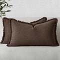 MIULEE Boho Linen Fringe Decorative Fall Pillow Covers Reddish Brown 12x20 | by MIULEE