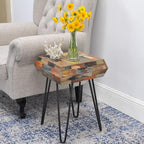 Multicolor Square Wood Drum Side Table 14" x 14" x 20" H Reclaimed Wooden - Image 4