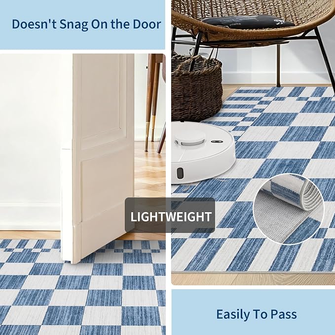 GarveeHome 8x10 Area Rugs Geometric Washable Modern Dark Blue Checkered Rug | - Image 8