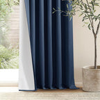 Navy Blue Pinch Pleat 100% Blackout Linen Curtains 2 Layers 45 Inch Long | - Image 8