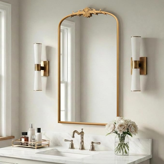 Besdomus Large Vintage Arched Mirror: 24"x42" French Arch Gleaming Gold Antique - Image 4