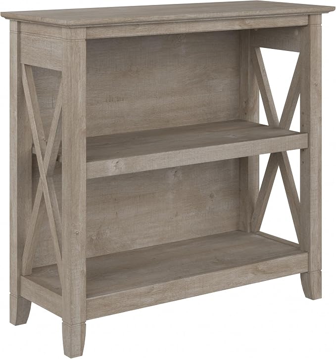 Bush Home Key West Small 2 Shelf Bookcase in Washed Gray, Compact Home Organizer by BushHome