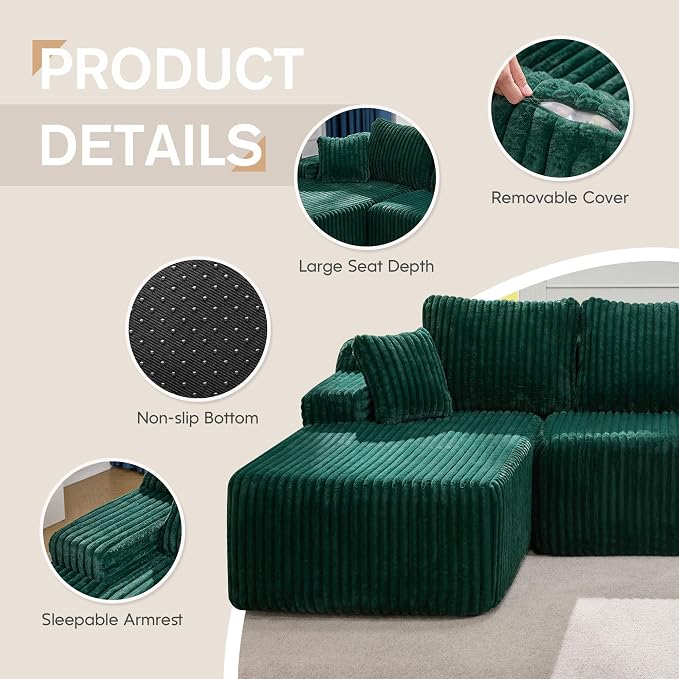 Hobestluk Modular Sectional Sofa Couches L-Shape Couch 3 Seat Modular Sofa - Image 7