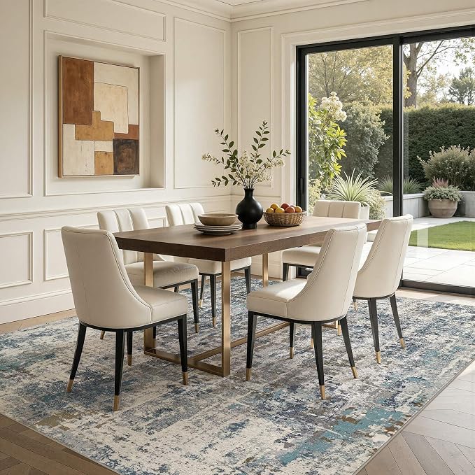 DMOYEST Area Rug Living Room Rugs 10x14 Washable Abstract Carpet | Neutral - Image 4