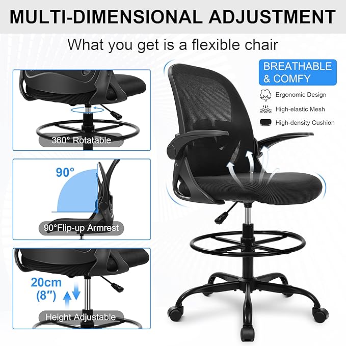 Primy Drafting Chair Tall Office Chair - Image 7