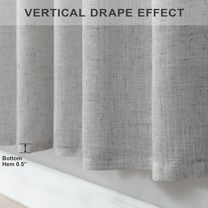 Grey Curtains 38 Inch Wide for Bedroom 2 Panels Rod Pocket Back Tab Loops Semi - Image 6