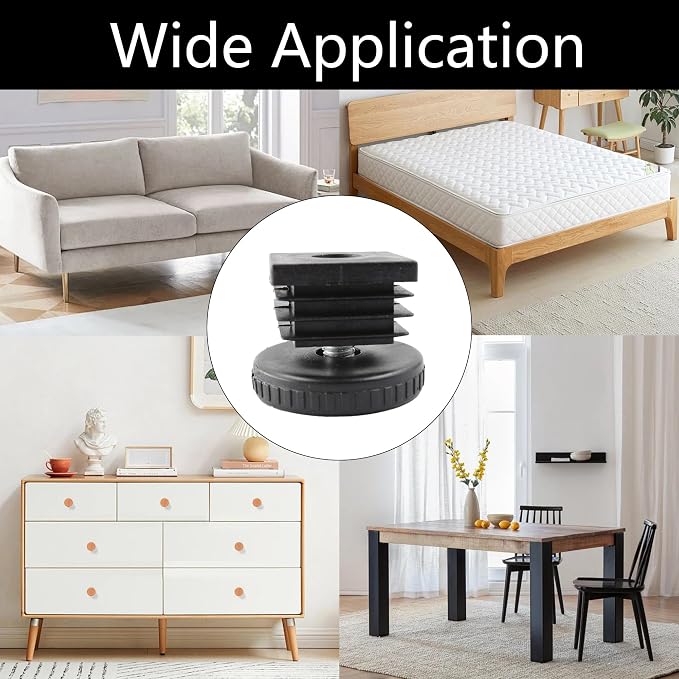 8Pcs Adjustable Leveling Feet, Square Insert Kit, Furniture Glide Leveler - Image 7