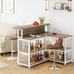 L-Shaped Home Bar Unit with Wine Glasses Holder and LED Light, Modern Bar Table - Image 3