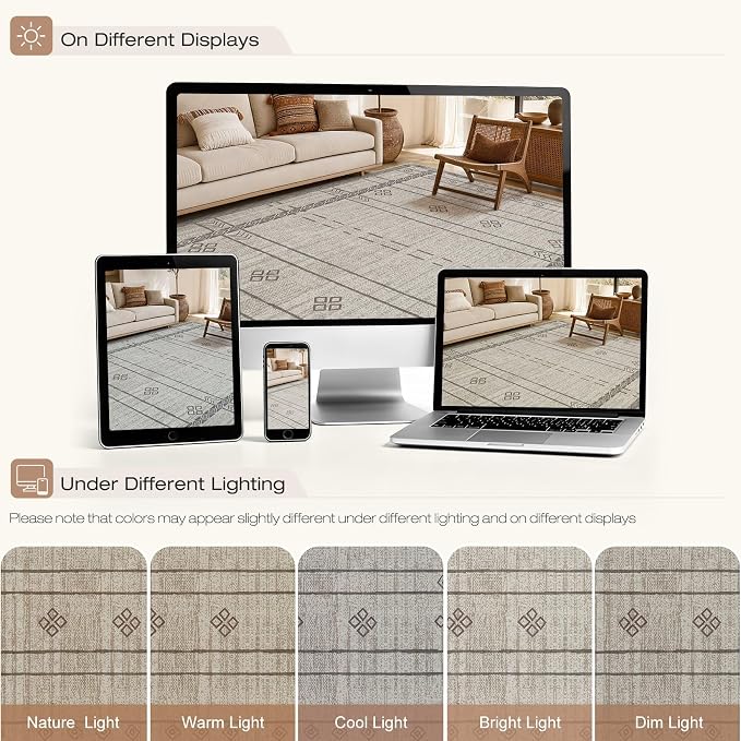 cotiled Boho 5x7 Area Rugs for Living Room: Soft Moroccan Washable Rug | Solve - Image 9