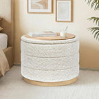 Round Storage Ottoman with Tray Lid, Folding Chenille Fabric Footrest with - Image 2