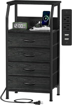 Furnulem Night Stand with Charging Station, 4 Drawer Dresser with Storage Shelf by Furnulem