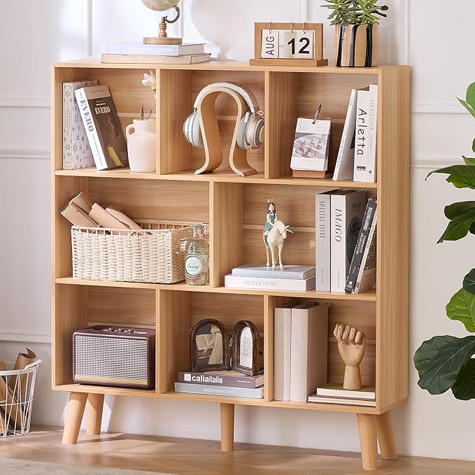 LEYAOYAO Wooden 8 Cube Book Shelf, Natural 3 Tier Bookshelf by LEYAOYAO-Findtheshiningpointofyourideallife%EF%BC%81
