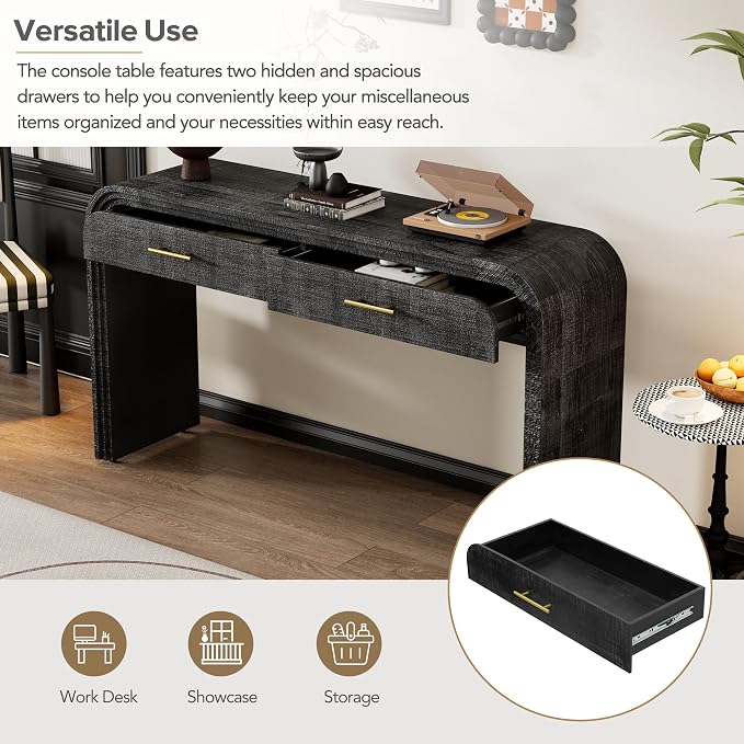 Console Table with 2 Top Drawers, Unique Retro Silhouette Console Table with - Image 5