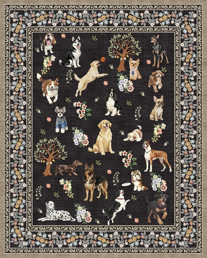 Black Floral Area Rug 9x12 for Living Room Bedroom | Low Pile; Non Slip;Machine by WelcometoBabovid