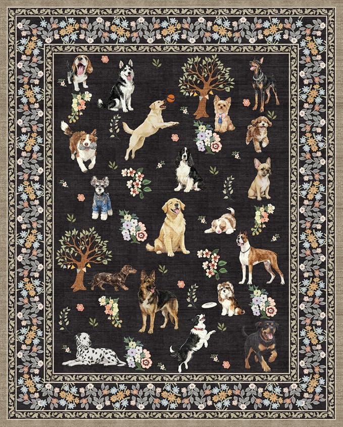Black Floral Area Rug 8x10 for Living Room Bedroom | Large Soft Dog Rugs for by WelcometoBabovid